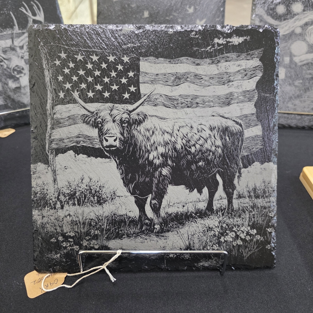 Rustic Black & White Highland Cattle Slate Art Print - 10 X 10